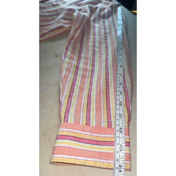 Kim Rogers Pure Linen Shirt Button Up Long Sleeve Peach Stripe Classic Womens 1X - Picture 9 of 11